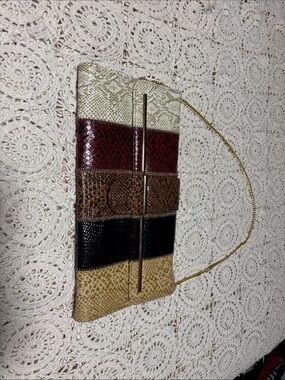 Striped Multicolor Snake Texture Bag with Gold Chain